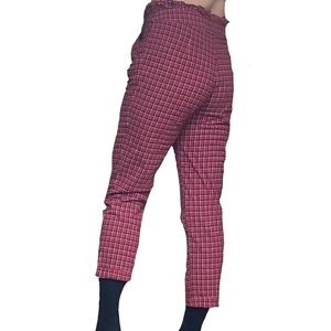 Red Plaid Straight Leg High-waisted Dress/Suit Pants